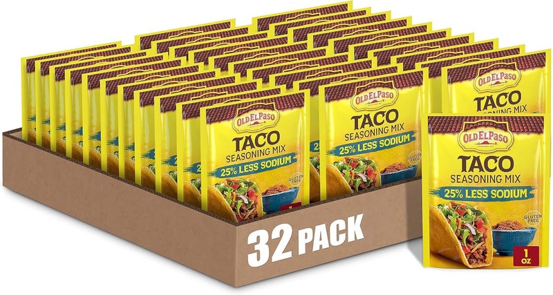 Old El Paso Taco Seasoning Mix, 25% Less Sodium, 1 oz, Pack of 32 - Image 1